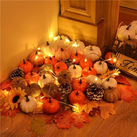78Pcs Artificial Pumpkins Maple Harvest Fall Decoration for Autumn Thanksgiving - Picture 6 of 7